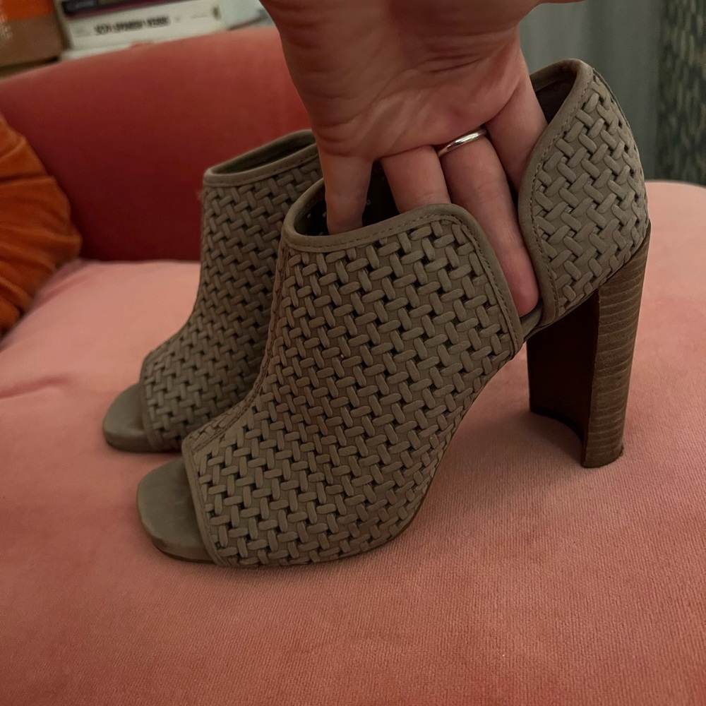 Tan Suede Booties With Open Toed - image 2